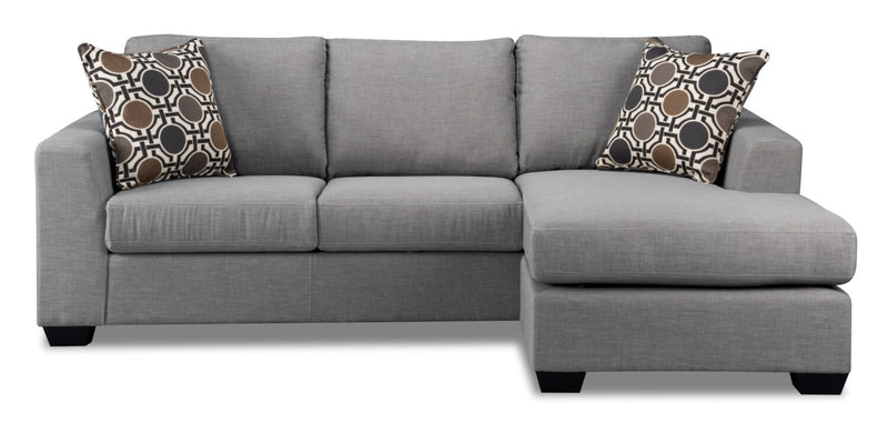 Sofa sectionnel réversible Nina 2 pièces fabriqué au Canada en tissu d’apparence lin avec coussins décoratifs - gris lagon