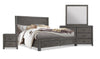 Ensemble de chambre à coucher Koda 6 pièces en bois avec lit de rangement, commode, miroir et table de nuit, gris - format très grand lit