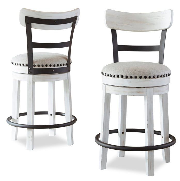 Tabouret Otis de hauteur comptoir en tissu de cuir végétalien et en métal avec siège pivotant - blanc
