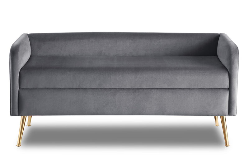 Banc Cass de 52 po - velours gris avec pattes dorées