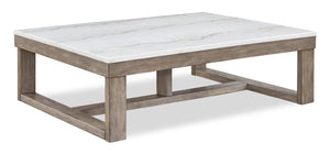 Table à café moderne Corsa de 56 po - dessus en marbre avec base en bois gris-brun