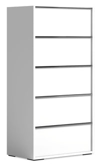  Commode verticale de chambre à coucher Raia à 5 tiroirs - fabriquée en Italie, 23 po (L) x 53,5 po (H), moderne - blanche