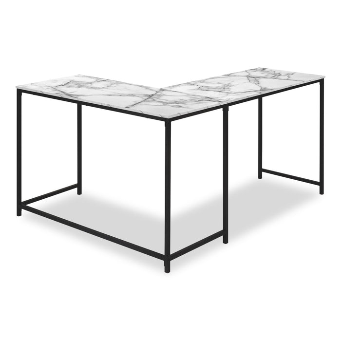 Bureau en coin en forme de L Karter de 58,25 po - apparence marbre blanc
