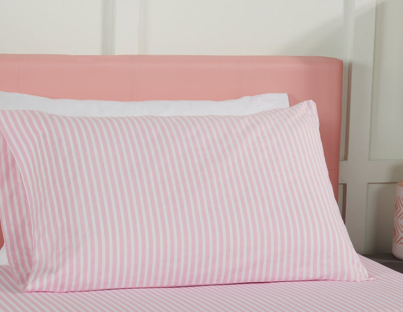 Ensemble de draps Hallie de 3 pièces rayés en coton pour lit simple - rose