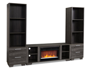 Meuble audio-vidéo moderne Antoni 3 pièces de 102 po avec foyer électrique et rangement pour téléviseurs jusqu’à 70 po - gris