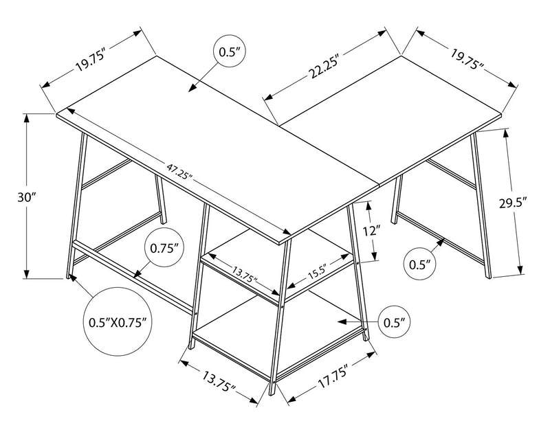 Bureau en forme de L Evlin de 42 po à tablettes - naturel