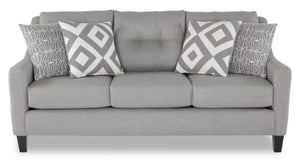 Sofa Kylie de Cindy Crawford Home de 78 po fabriqué au Canada en tissu d’apparence lin avec pattes en bois - gris Zeus