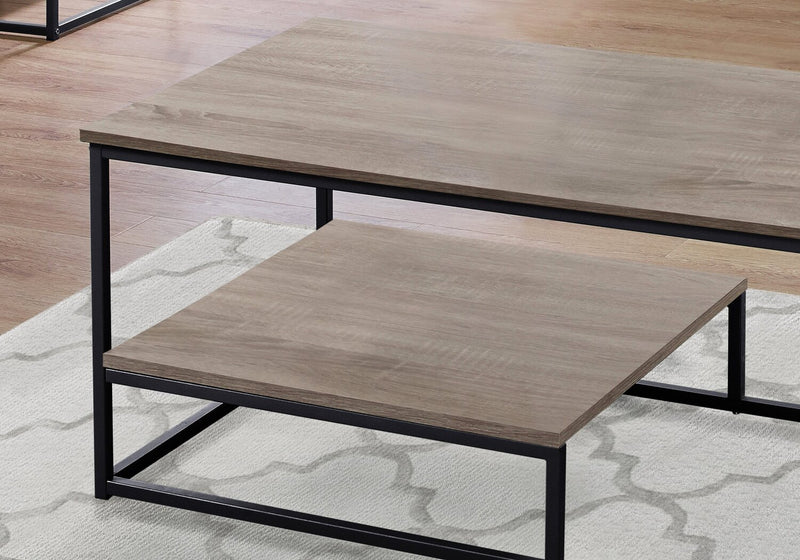 Ensemble 3 tables modernes Jules de 42,25 po (table à café et 2 tables de bout) avec tablette - taupe foncée avec armature en métal noir