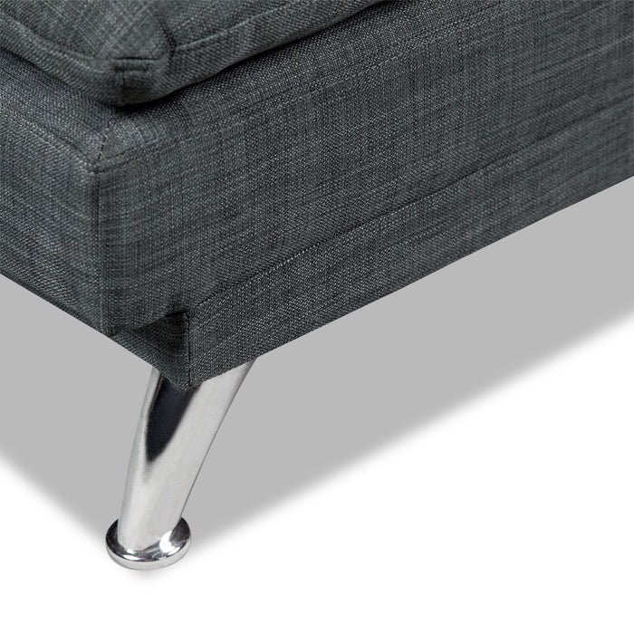 Futon June de 73,2 po en tissu d’apparence lin avec mécanisme Klik Klak, pattes en métal et capitonnage - gris