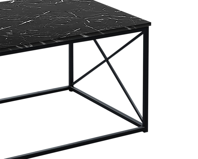 Ensemble 3 tables modernes Kasey de 42,25 po (table à café et 2 tables de bout) - imitation de marbre noir avec base en métal noir