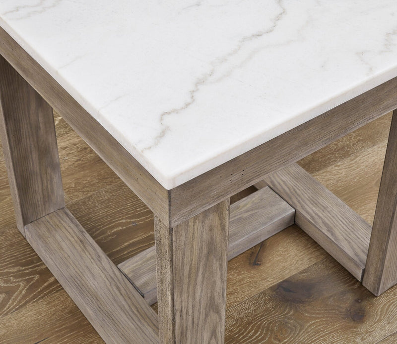 Table de bout moderne Corsa de 24 po - dessus en marbre avec base en bois gris-brun