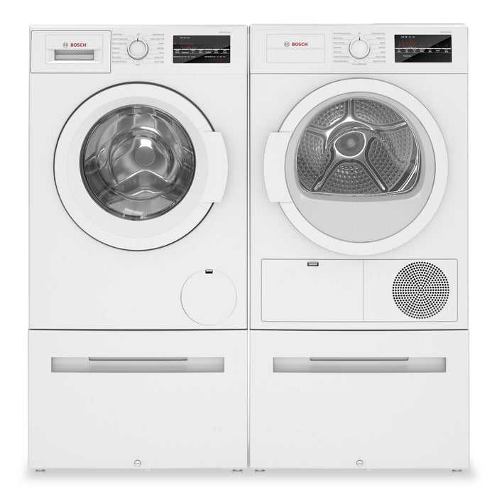 Laveuse à chargement frontal 2,2 pi³ et sécheuse par condensation de 4 pi³ de série 300 de Bosch 