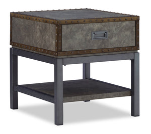 Table de bout industrielle Lonzo de 22 po avec rangement et tablette - bronze et grise avec pattes en métal