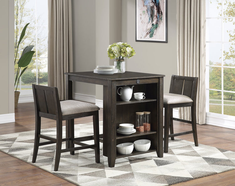 Ensemble de salle à manger Lane 3 pièces de hauteur comptoir avec table de 36,5 po (L), tablettes et port USB intégrées, et 2 chaises - brun