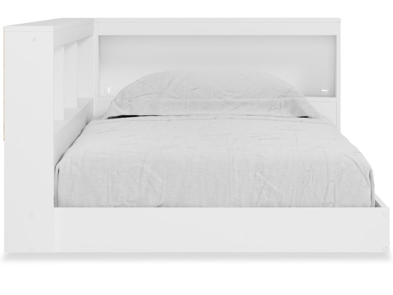 Lit plateforme bibliothèque Wolf pour enfants, blanc - format lit simple