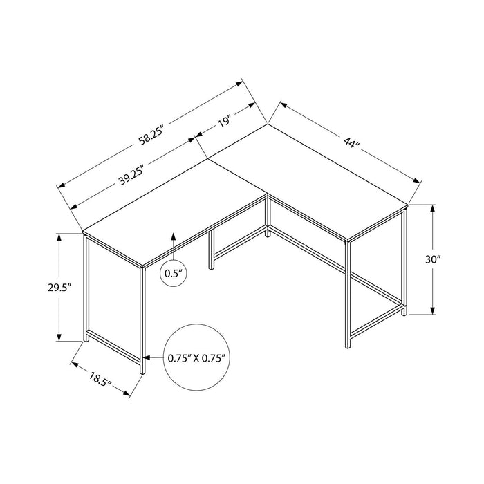 Bureau en coin en forme de L Karter de 58,25 po - apparence marbre blanc