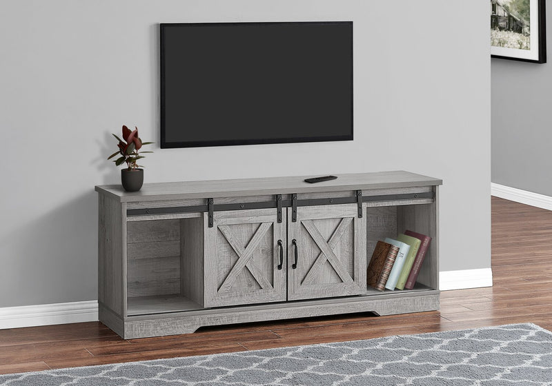 Meuble pour téléviseur moderne Marston de 60 po avec rangement et système de gestion des câbles pour téléviseurs jusqu’à 65 po - gris