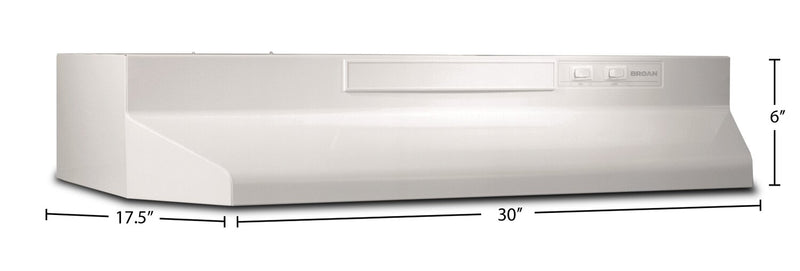 Hotte de cuisinière sous l'armoire Broan de série BU2 de 30 po - BU230WW