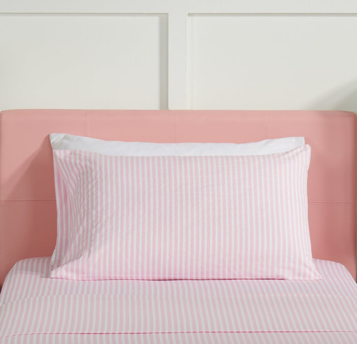 Ensemble de draps Hallie de 3 pièces rayés en coton pour lit simple - rose