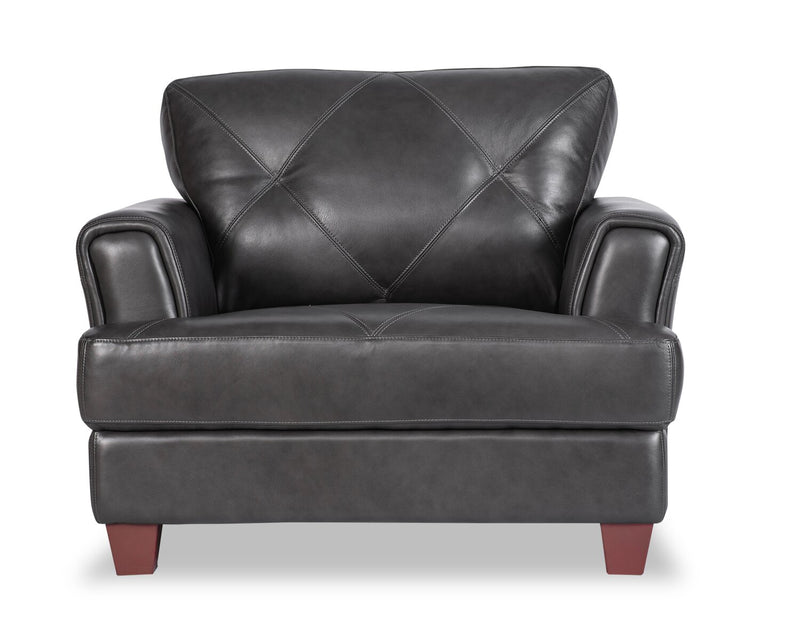 Meuble Vita de Château d’Ax de 44 po en cuir 100 % véritable avec coutures à motif de diamant et pattes en bois - gris anthracite