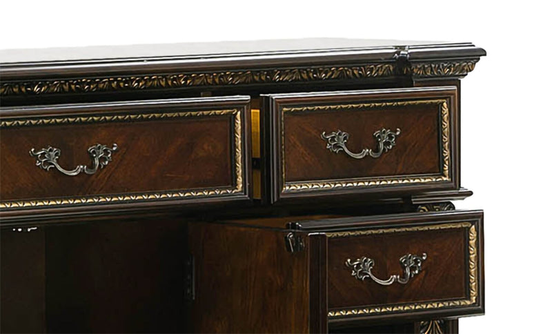 Ensemble de chambre à coucher Wynn 5 pièces avec lit, commode et miroir, brun cerisier - format grand lit