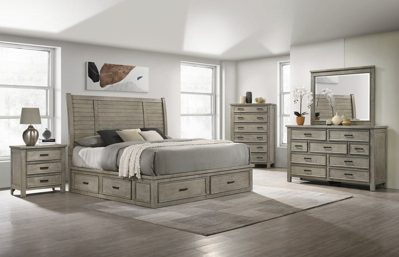 Commode Levi de 67 po (L) x 38 po (H) à 7 tiroirs en bois pour la chambre à coucher - gris bois de grève