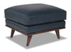 Pouf Vivia de 28 po en cuir véritable avec base en bois - bleu marine