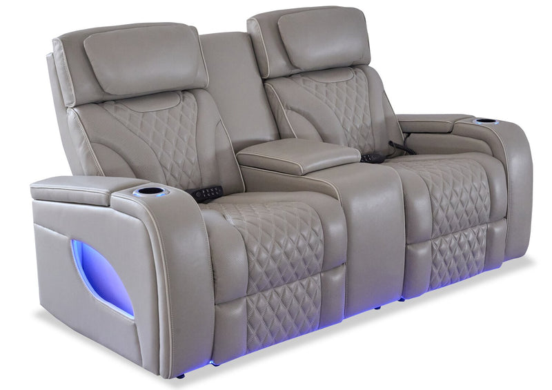Causeuse de massage à inclinaison électrique Elite de 74 po en cuir véritable avec appuie-têtes électriques et accoudoirs de rangement - grise