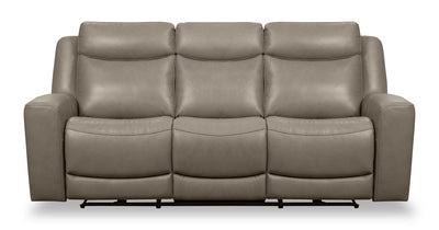 Scott Living Prescott 88.5" Genuine Leather Power Reclining Sofa with Power Headrests - Grey | Sofa à inclinaison électrique Prescott de Scott Living de 88,5 po en cuir véritable avec appuie-têtes électriques - gris