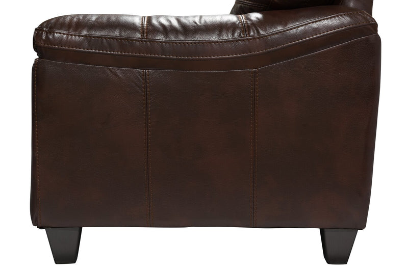 Causeuse Addison de 63 po fabriquée au Canada en tissu d’apparence cuir avec coussins de siège amovibles et capitonnage - brune