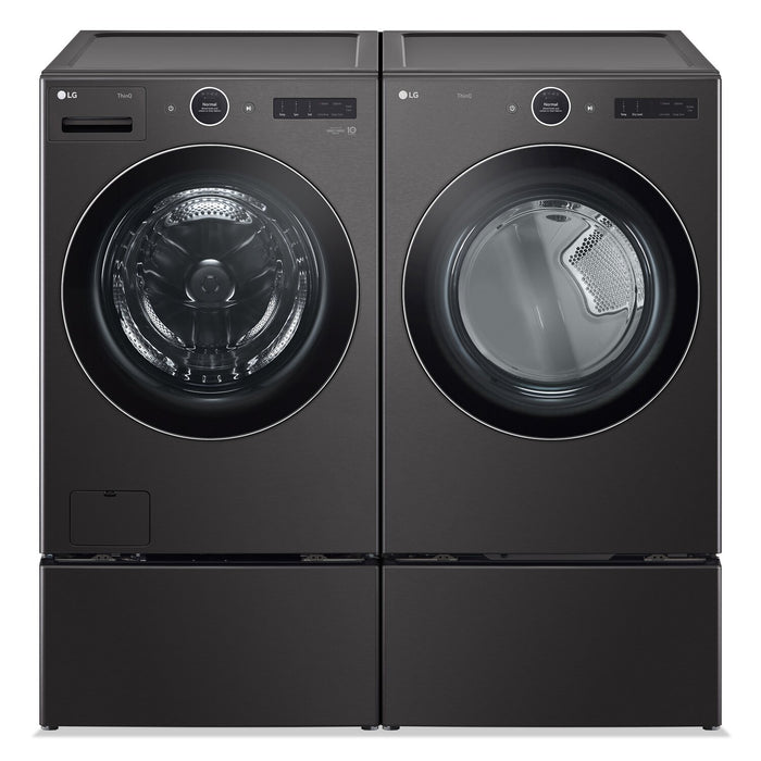 Laveuse intelligente à chargement frontal de 5,8 pi³ et sécheuse électrique de 7,4 pi³ de LG - acier noir