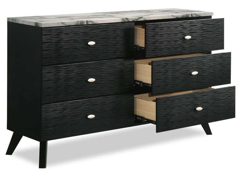Commode moderne du milieu du 20e siècle Atlas de 60,2 po (L) x 36,8 po (H) à 6 tiroirs pour la chambre à coucher - noire