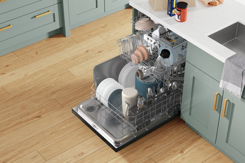 Lave-vaisselle encastré Whirlpool de 24 po et de 47 dBA avec commandes sur le dessus et 3e panier - acier inoxydable noir résistant aux traces de doigts - WDT970SAKV