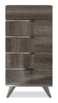  Commode verticale de chambre à coucher Gino à 5 tiroirs - fabriquée en Italie, 25 po (L) x 49 po (H) - brune