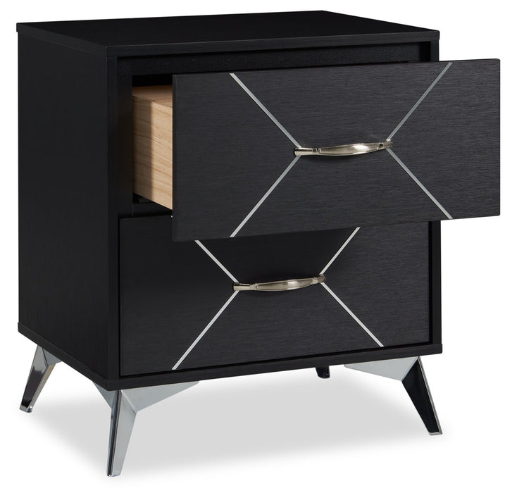Table de nuit moderne Beau de 21,7 po (L) x 24,6 po (H) à 2 tiroirs - noire et argentée