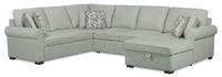  Sofa-lit sectionnel de droite Haven de Scott Living 3 pièces en tissu de chenille avec fauteuil long de rangement - bleu écume de mer