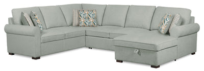 Scott Living Haven 3-Piece Right-Facing Chenille Fabric Sleeper Sectional with Storage Chaise - Seafoam Blue | Sofa-lit sectionnel de droite Haven de Scott Living 3 pièces en tissu de chenille avec fauteuil long de rangement - bleu écume de mer