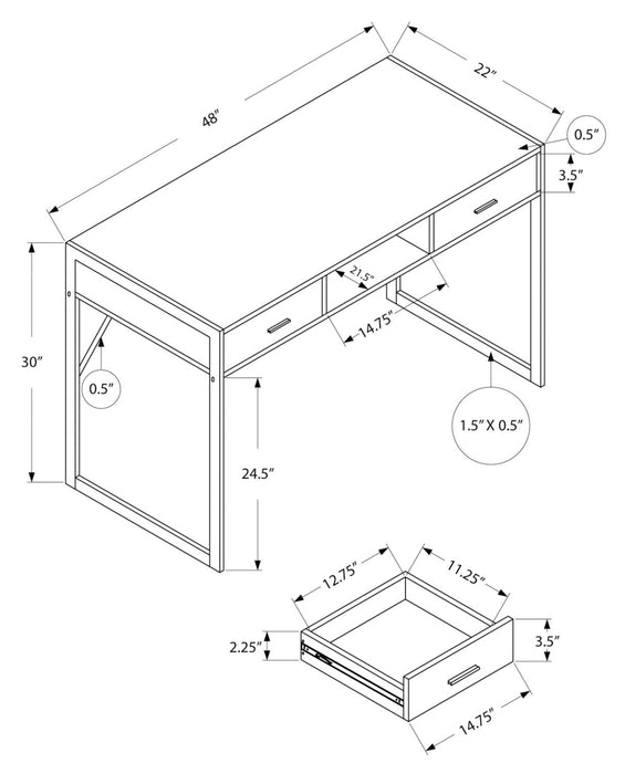 Bureau Xavier de 48 po à 2 tiroirs et compartiment - taupe