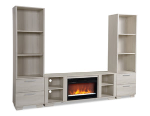 Meuble audio-vidéo moderne Antoni 3 pièces de 102 po avec foyer électrique et rangement pour téléviseurs jusqu’à 70 po - blanc