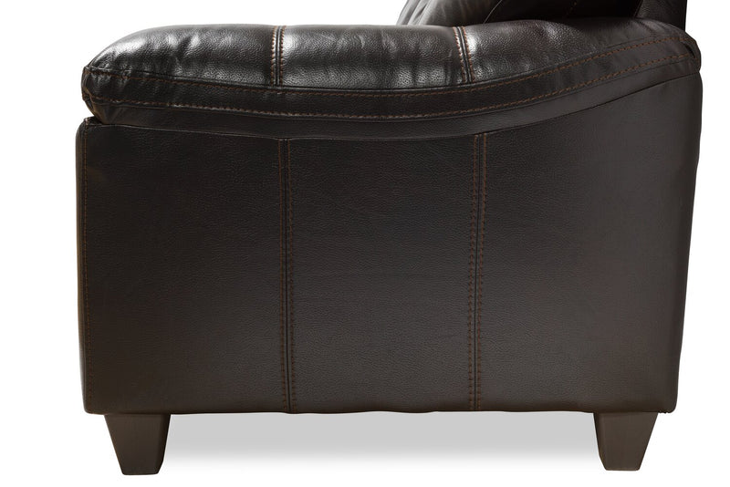 Sofa Addison de 86 po fabriqué au Canada en tissu d’apparence cuir avec coussin de siège amovible et capitonnage - noir mûre
