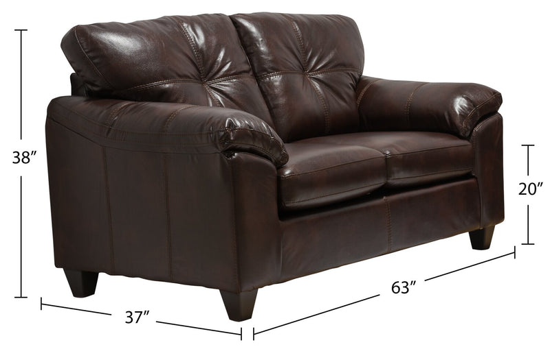 Causeuse Addison de 63 po fabriquée au Canada en tissu d’apparence cuir avec coussins de siège amovibles et capitonnage - brune