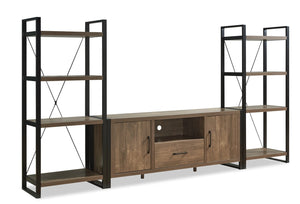 Meuble audio-vidéo moderne Alvin 3 pièces de 66 po avec rangement et système de gestion des câbles pour téléviseurs jusqu’à 70 po - noisette