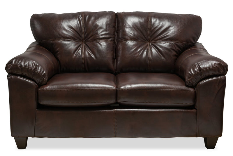 Causeuse Addison de 63 po fabriquée au Canada en tissu d’apparence cuir avec coussins de siège amovibles et capitonnage - brune