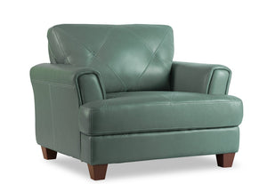 Meuble Vita de Château d’Ax de 44 po en cuir 100 % véritable avec coutures à motif de diamant et pattes en bois - vert écume de mer