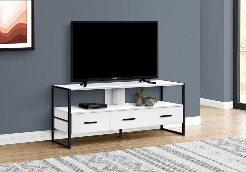 Meuble pour téléviseur moderne Chace de 48 po avec rangement et système de gestion des câbles pour téléviseurs jusqu’à 55 po - blanc