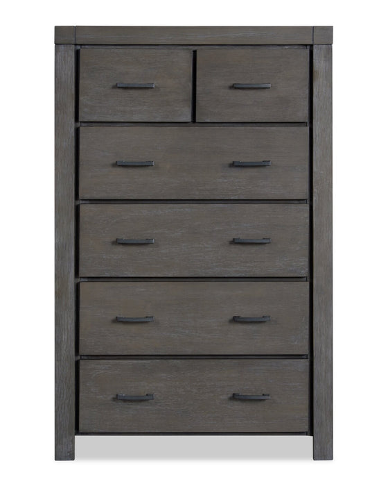 Commode verticale Koda de 36 po (L) x 56 po (H) à 6 tiroirs en acacia pour la chambre à coucher - grise