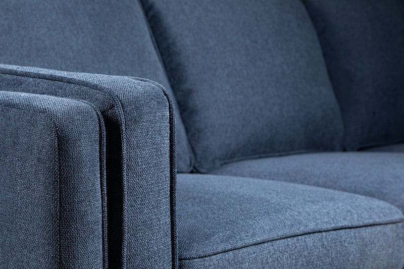 Sofa Kassia de Kort & Co. de 90,6 po en tissu d’apparence lin avec base et pattes en bois - bleu