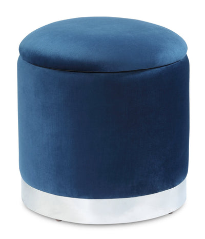 Phebe Velvet Storage Ottoman - Navy 