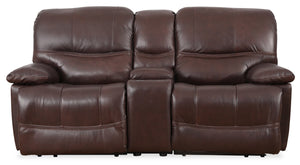 Causeuse à inclinaison électrique Franco de 79 po en cuir véritable avec position zéro gravité, console de rangement et ports USB - brune