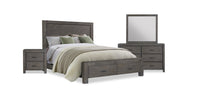  Ensemble de chambre à coucher Koda 6 pièces en bois avec lit de rangement, commode, miroir et table de nuit, gris - format grand lit